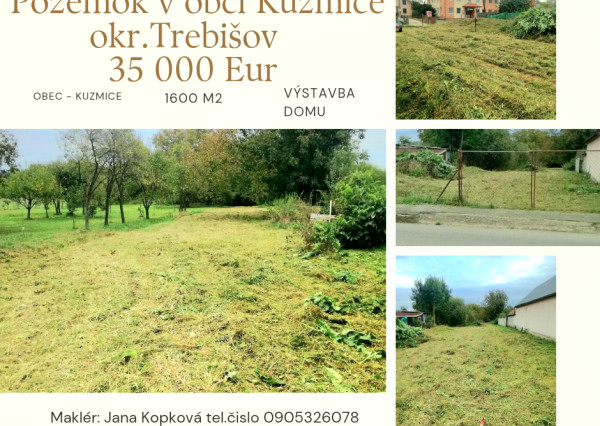 Na predaj slnečný pozemok KUZMICE 1600 m2