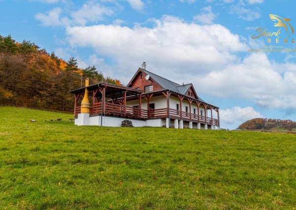 Krásna chata pod lesom s veľkým pozemkom.