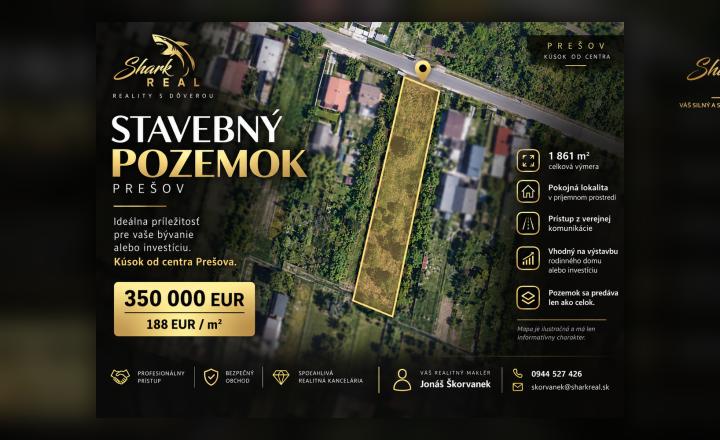 STAVEBNÝ POZEMOK 1 861 m² | PREŠOV | KÚSOK OD CENTRA - fotografia 1